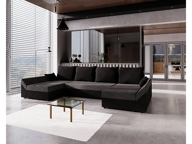 BEDANTE Ecksofa DANTE U Rainbow 27 + 15 Grau/Schwrz U-Form, Sofa mit Stauraum, Bettkasten, Wohnzimmersofa, Couch, Sofa, Bettsofa