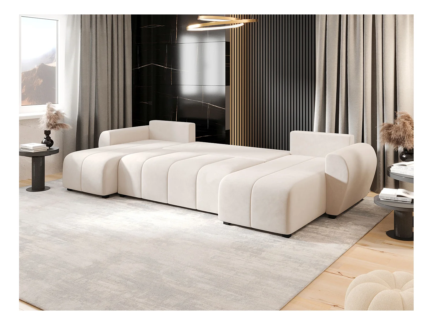 Canapé d'angle BEDANTE MOLISA U itaka 16 noir avec fonction couchage Canapé d'angle en forme de U avec espace de rangement Coffre à literie