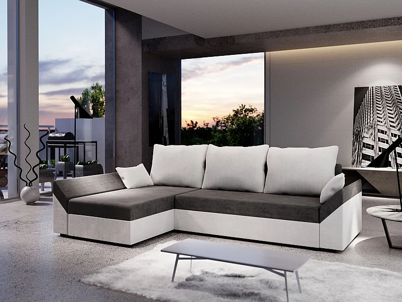 BEDANTE Canapé d’angle DANTE L gauche Rainbow 27 + 31 Gris/Blanc Forme L