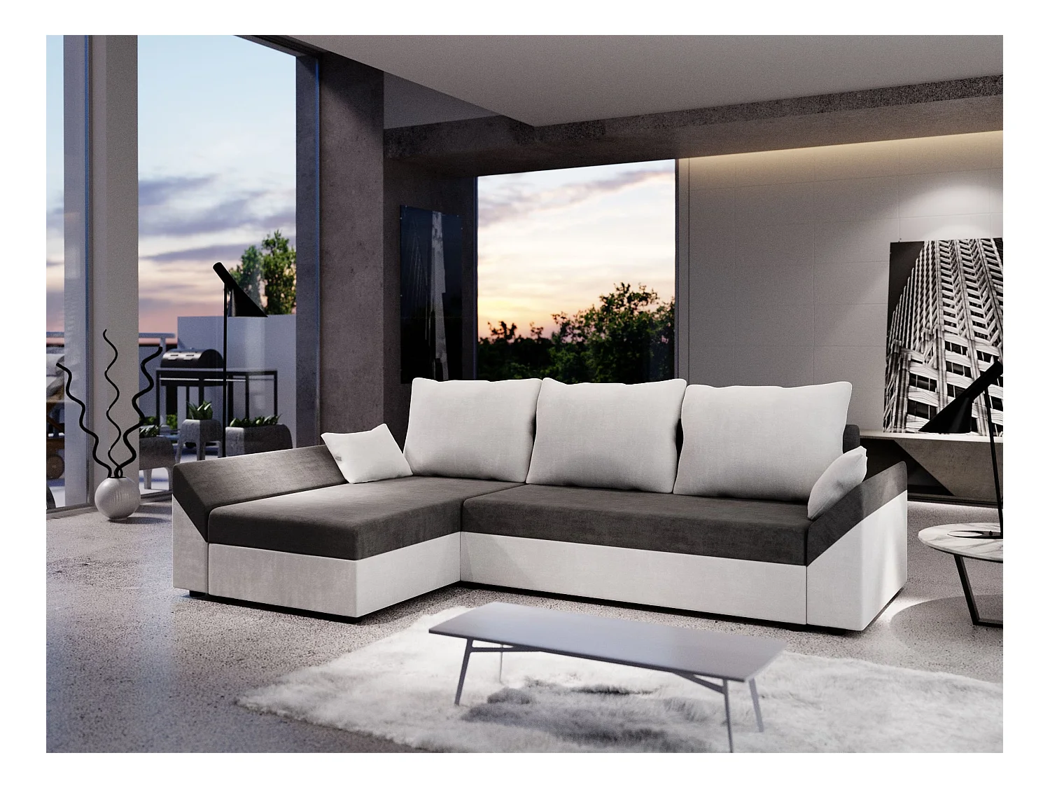 BEDANTE Ecksofa DANTE L LINKS Rainbow 27 + 31 Grau/Weiß L-Form, Sofa mit Stauraum, Bettkasten, Wohnzimmersofa, Couch, Sofa, Bettsofa