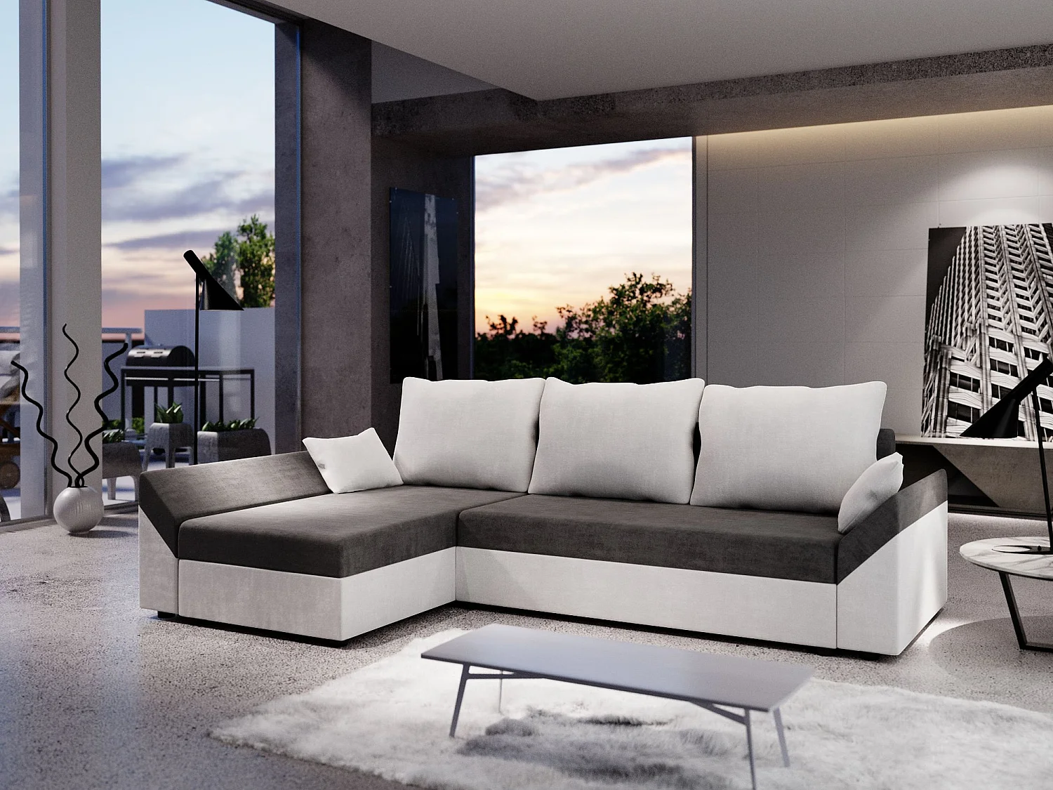 BEDANTE Canapé d’angle DANTE L gauche Rainbow 27 + 31 Gris/Blanc Forme L