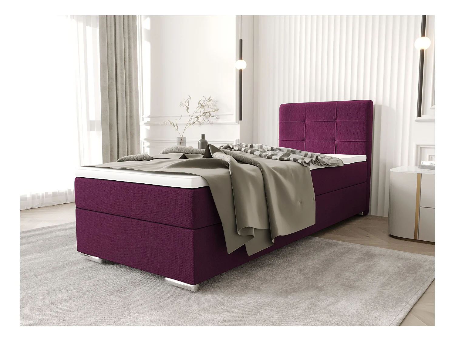 BEDANTE Boxspringbett ZAKO 1 90x200 Cosmic 110 Violett Links Öffnung Bett Bettkasten Einzellbett Hotelbett Topper Matratze Schlafzimmer Stauraum