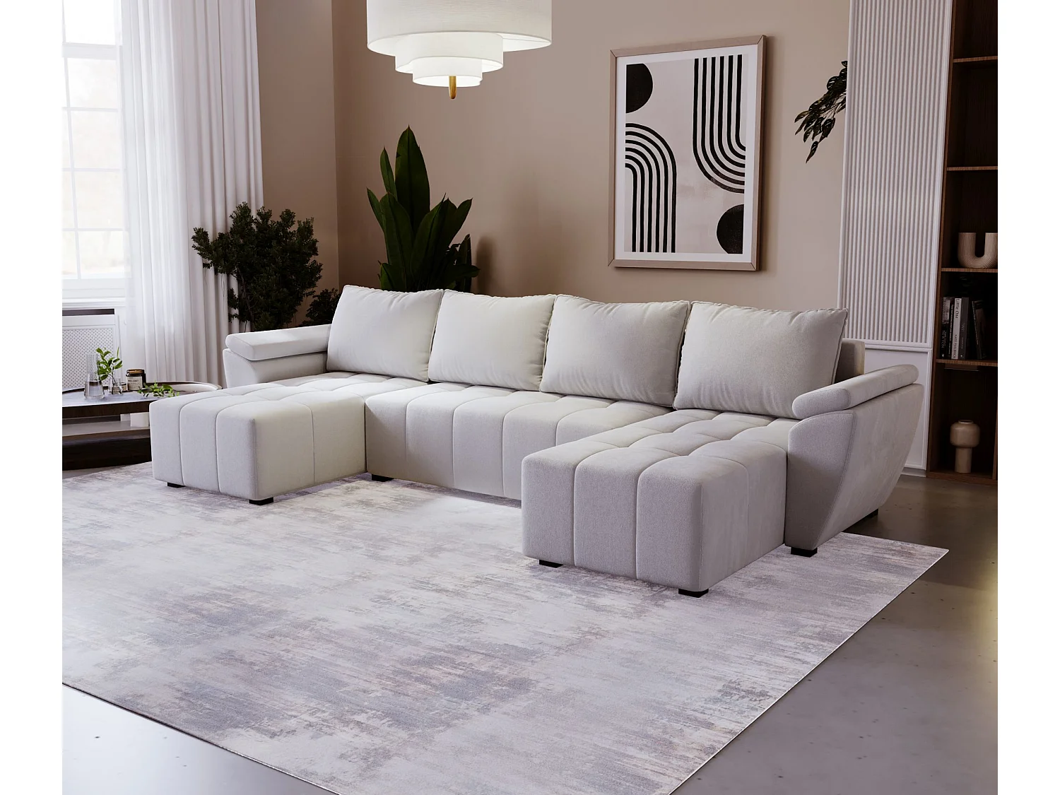 BEDANTE canapé d’angle ZEUS U Monolith 84 gris avec fonction lit canapé en forme de U avec coffre de rangement canapé de salon canapé convertible