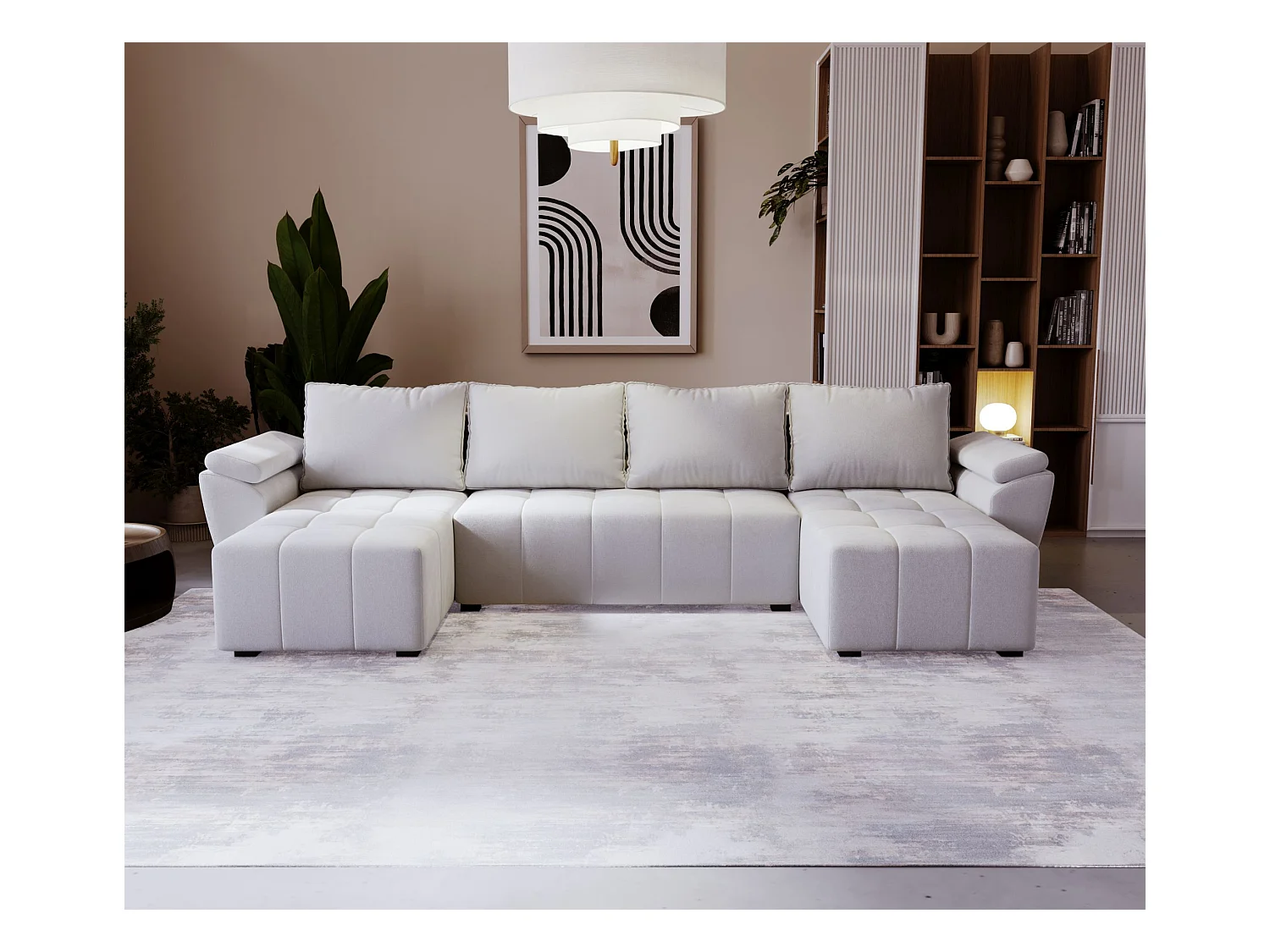 BEDANTE canapé d’angle ZEUS U Monolith 84 gris avec fonction lit canapé en forme de U avec coffre de rangement canapé de salon canapé convertible