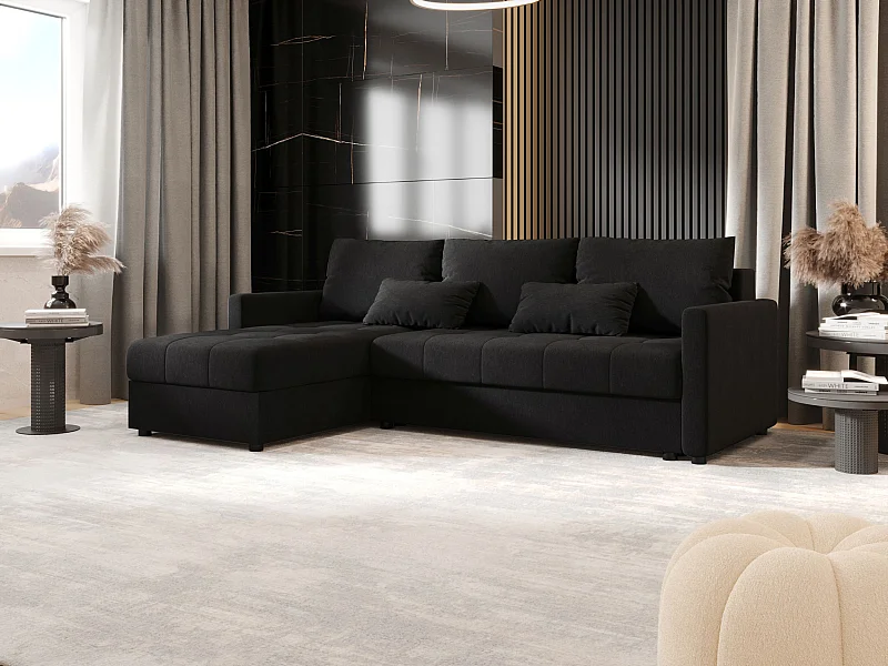 BEDANTE Ecksofa MOS L BIS Cosmic 100 Schwarz Links mit Schlaffunktion L-Form Sofa mit Stauraum Bettkasten Wohnzimmersofa Couch Sofa Bettsofa Bettkasten Bettcouch