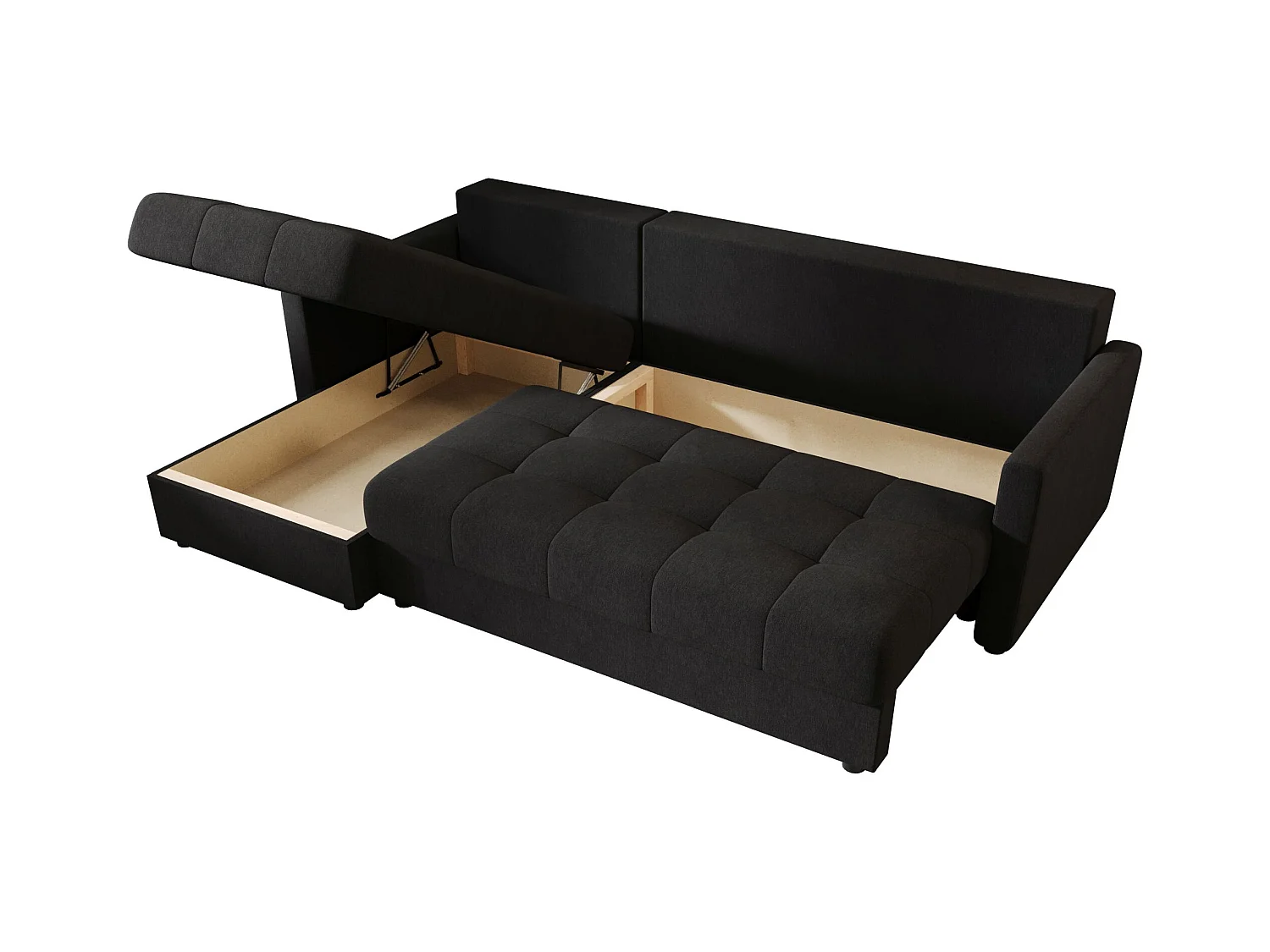 BEDANTE narożnik MOS L BIS Cosmic 100 noir gauche avec fonction de lit canapé en L avec coffre de rangement canapé de salon, canapé convertible