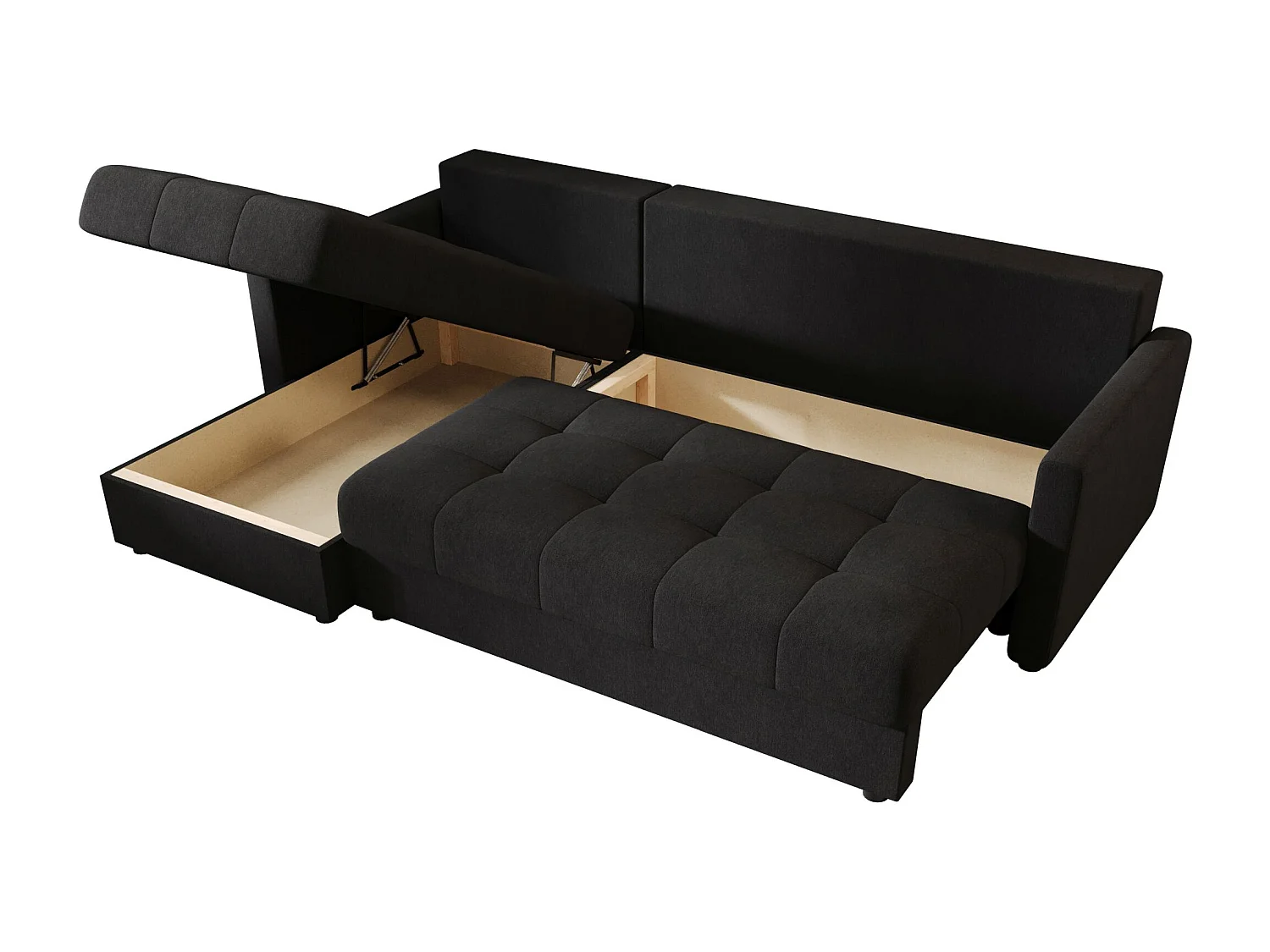 BEDANTE narożnik MOS L BIS Cosmic 100 noir gauche avec fonction de lit canapé en L avec coffre de rangement canapé de salon, canapé convertible