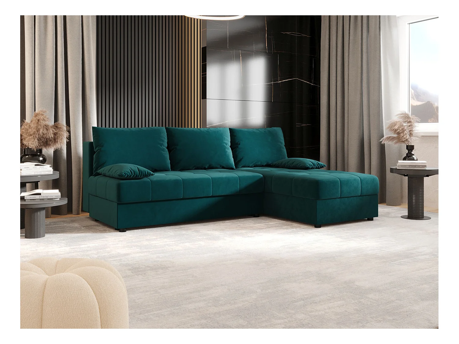 BEDANTE canapé d’angle MOS L Itaka 39 droite turquoise avec fonction de couchage canapé en forme de L avec coffre de rangement