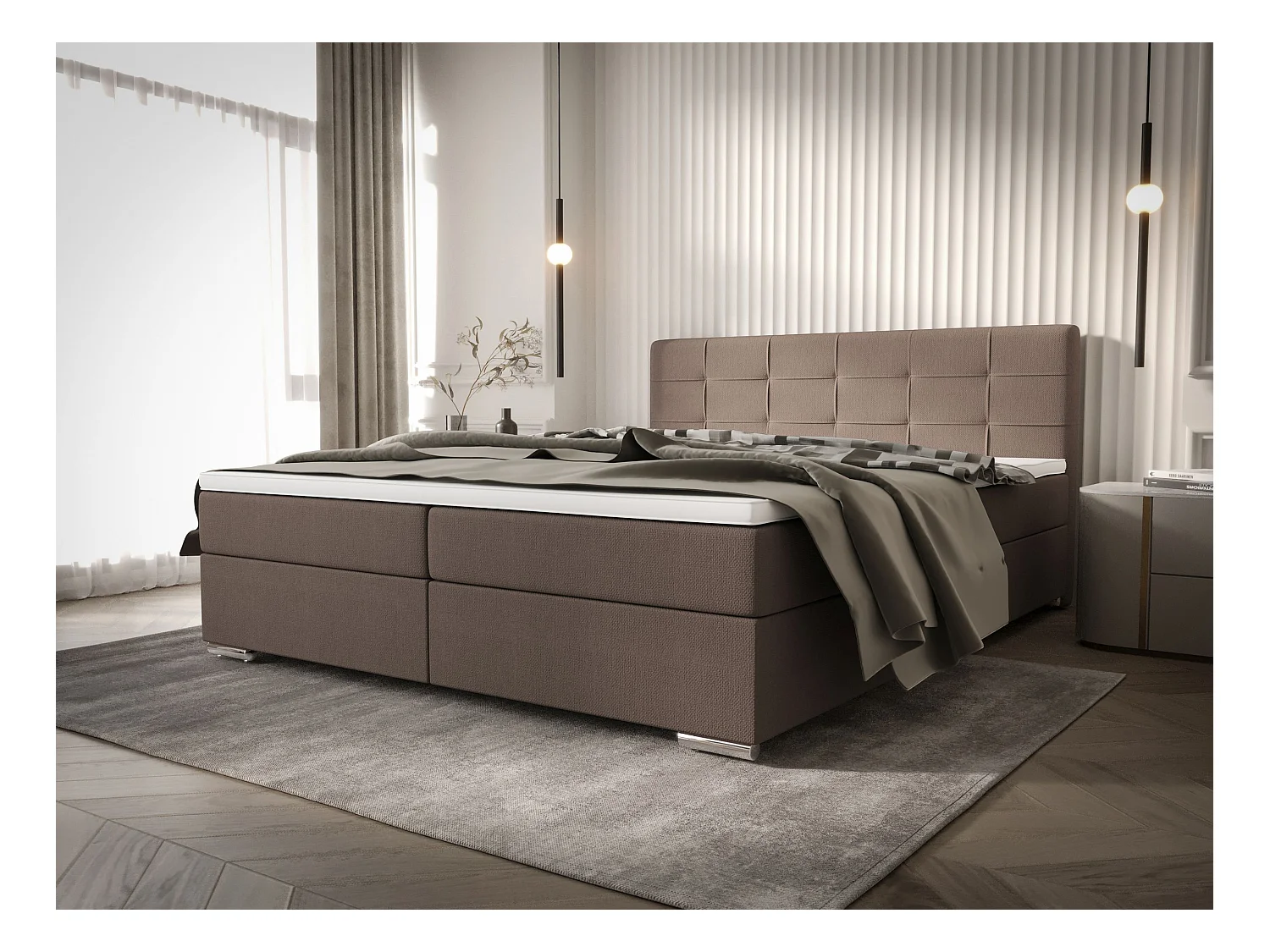 BEDANTE Boxspringbett ZILANO1 140x200 Cosmic 808 Braun Bett Bettkasten Ehebett Hotelbett Topper Matratze Schlafzimmer Stauraum