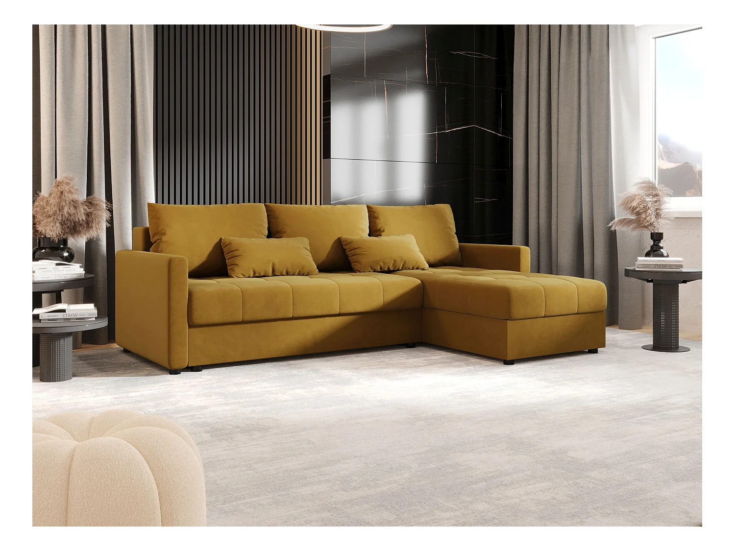 BEDANTE narożnik MOS L BIS Itaka 33 orange droite avec fonction de lit canapé en L avec coffre de rangement canapé de salon, canapé convertible