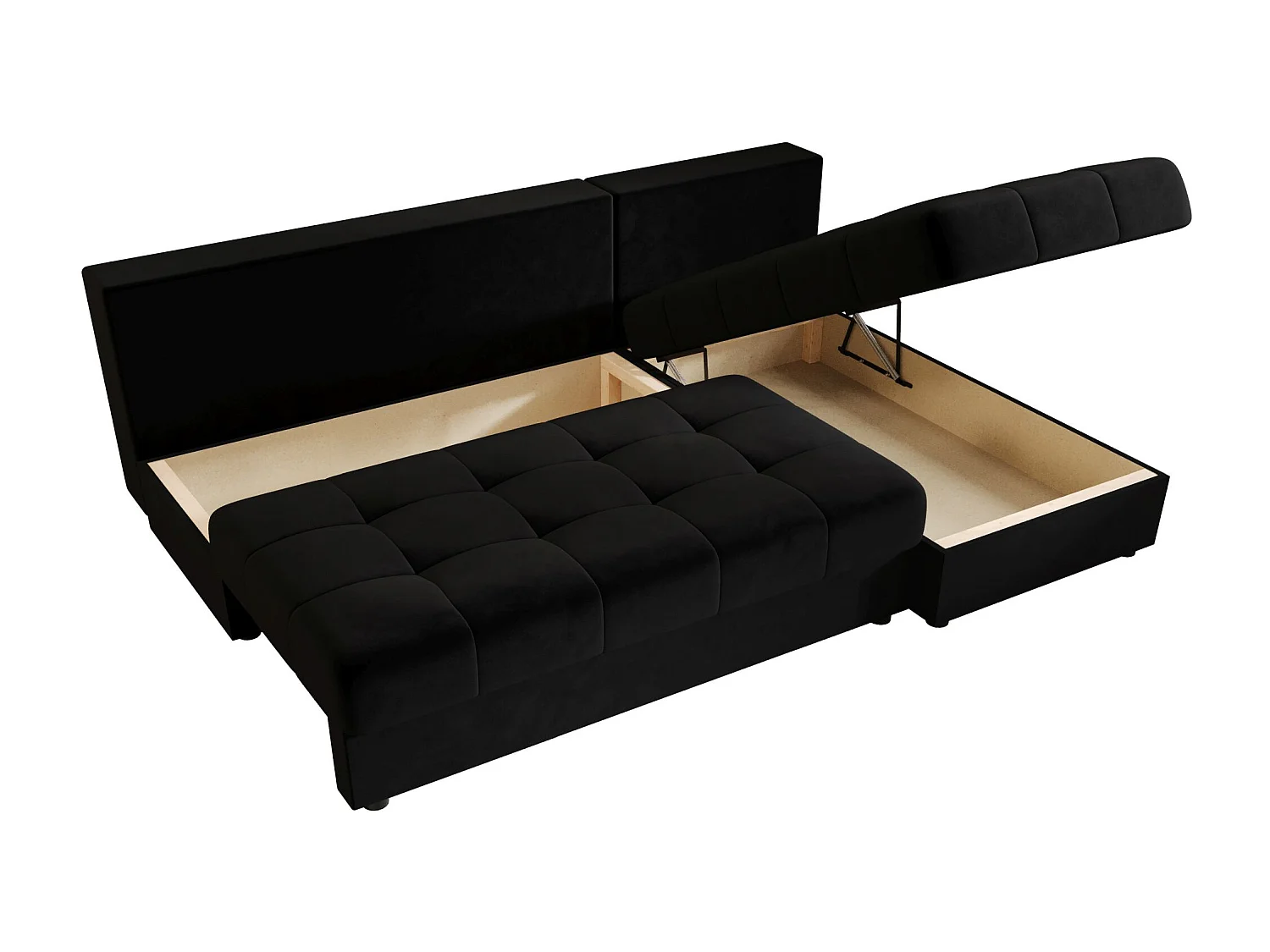 BEDANTE canapé d’angle MOS L Itaka 15 droite noir avec fonction de couchage canapé en forme de L avec coffre de rangement
