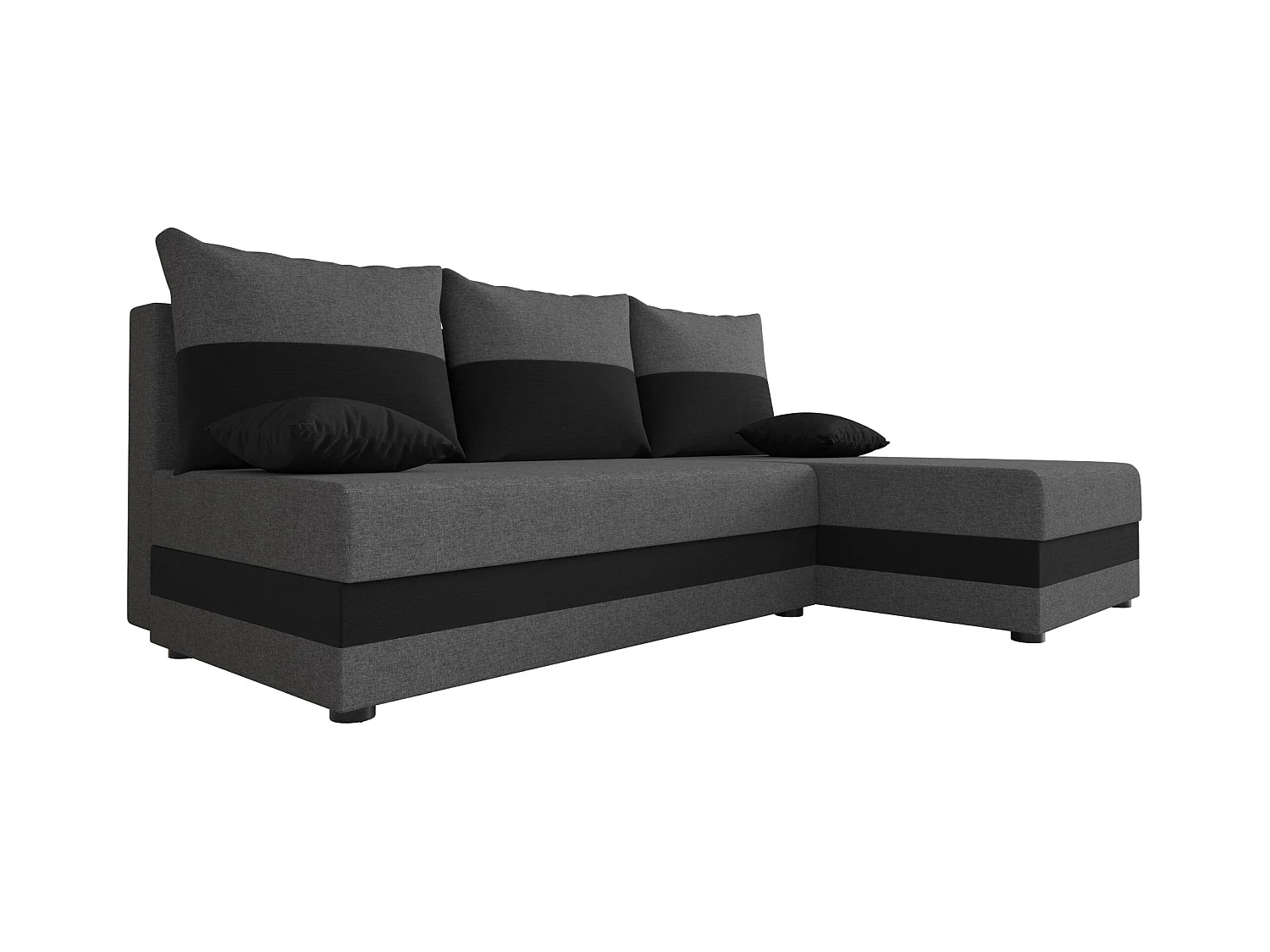 BEDANTE canapé d'angle HEWLET L Sawana 05+14 droite gris foncé/noir avec fonction de couchage canapé en forme de L