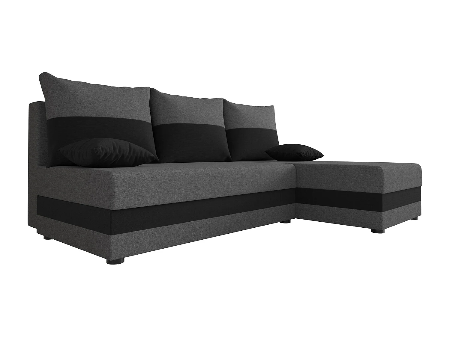 BEDANTE canapé d'angle HEWLET L Sawana 05+14 droite gris foncé/noir avec fonction de couchage canapé en forme de L