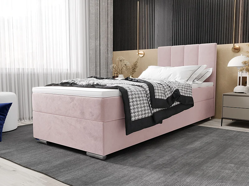 BEDANTE Boxspringbett ZAKO 2 90x200 Itaka 58 Rosa Bett Links Öffnung Bett Bettkasten Einzellbett Hotelbett Topper Matratze Schlafzimmer Stauraum