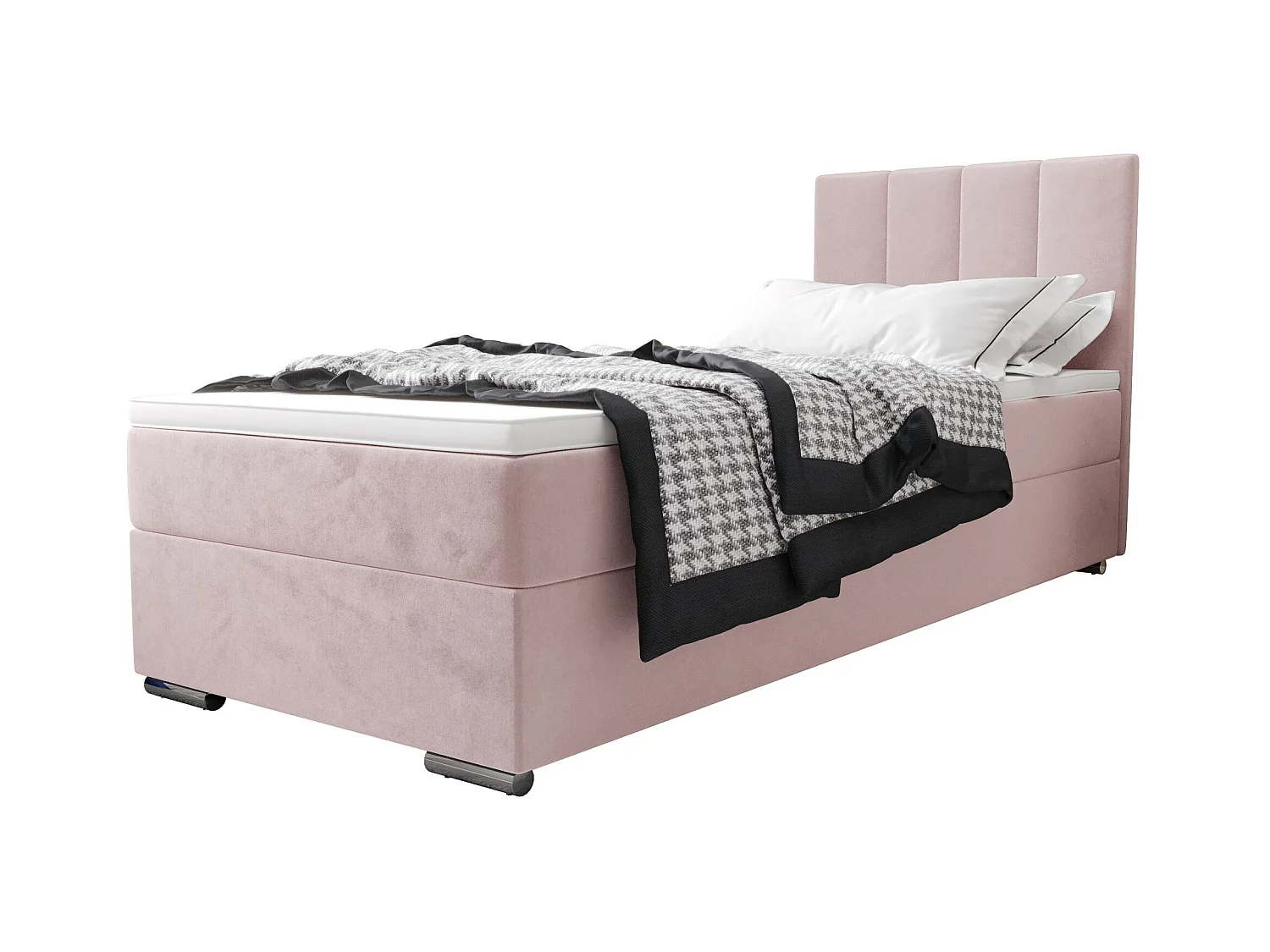 BEDANTE Lit boxspring ZAKO 2 90x200 Itaka 58 Rose Lit Ouverture à gauche Lit Litkasten