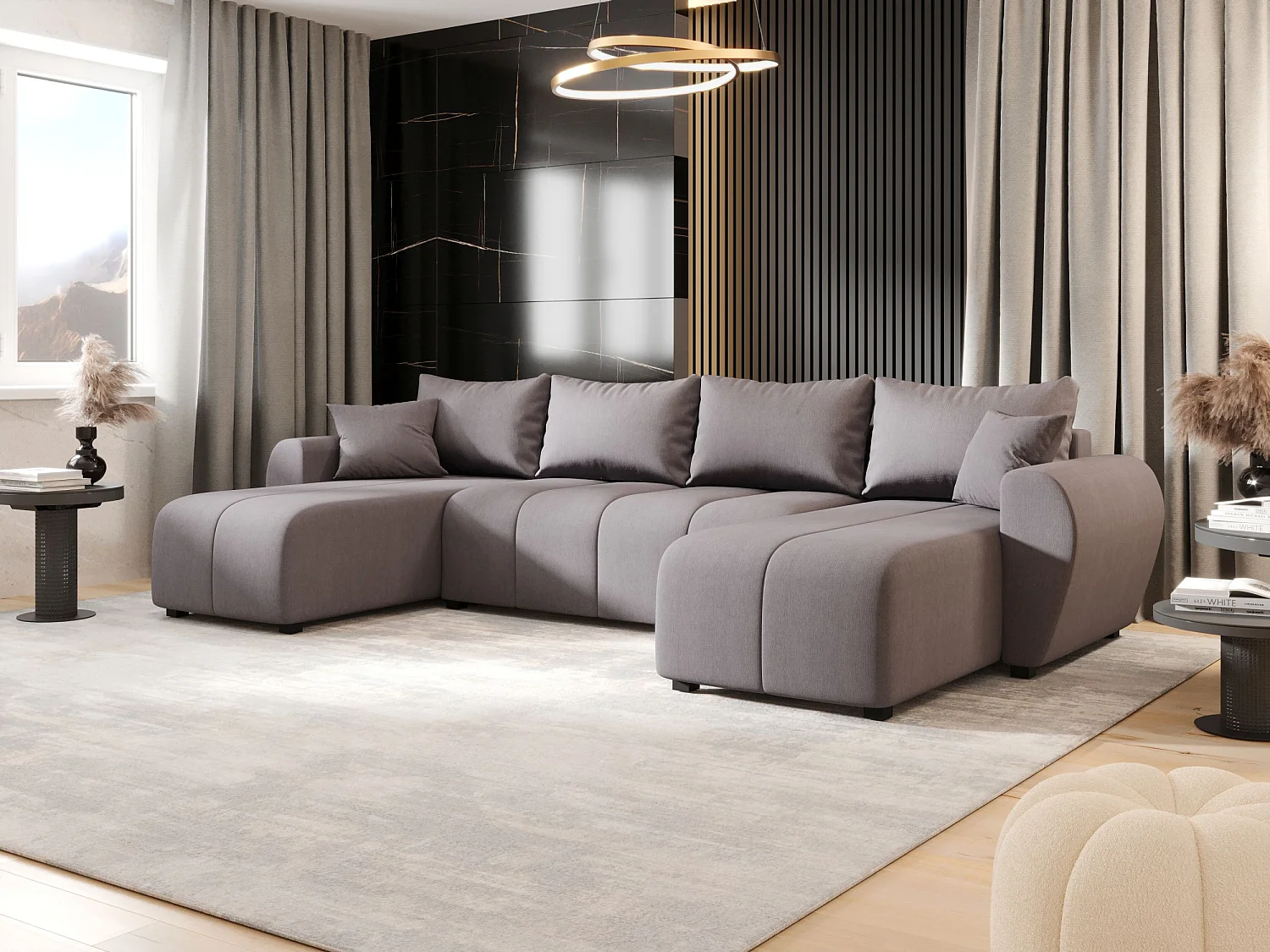 Canapé d'angle BEDANTE MOLISA U Cosmic 160 noir avec fonction couchage Canapé d'angle en forme de U avec espace de rangement Coffre à literie