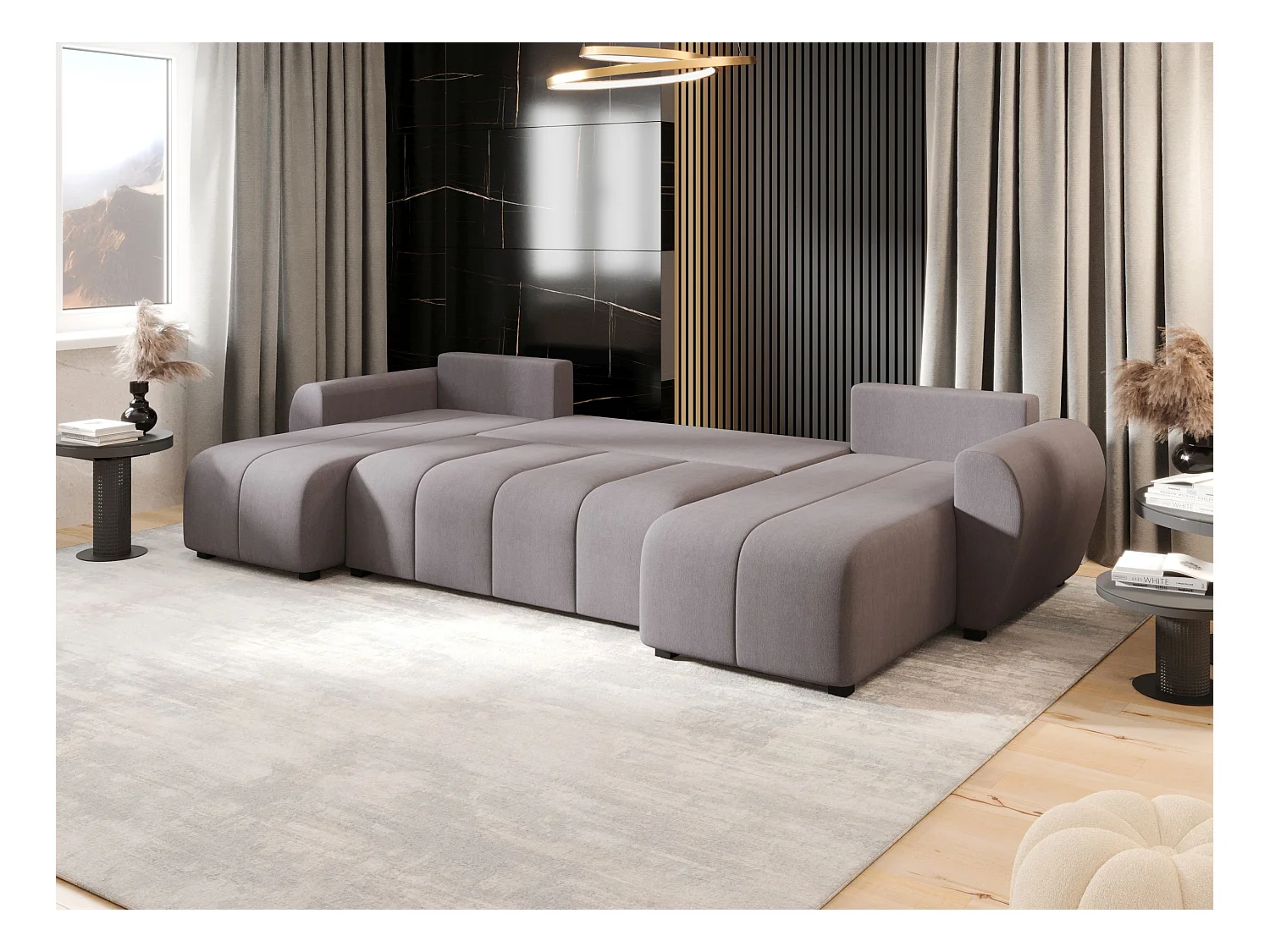 Canapé d'angle BEDANTE MOLISA U Cosmic 160 noir avec fonction couchage Canapé d'angle en forme de U avec espace de rangement Coffre à literie