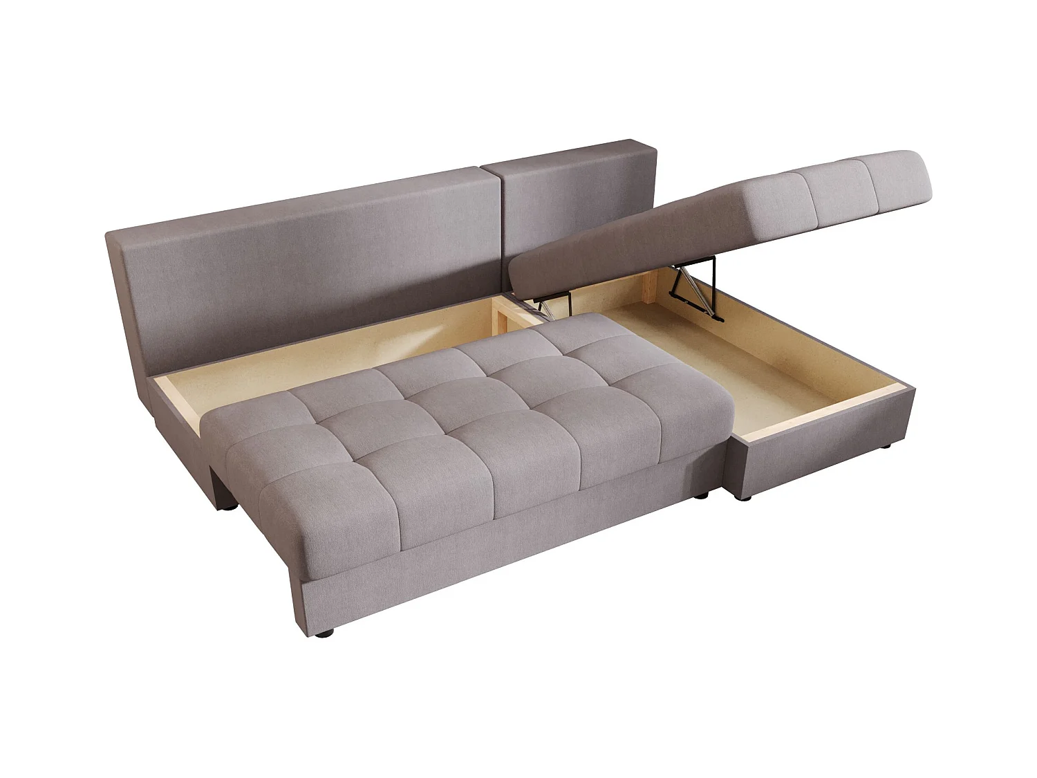 BEDANTE Canapé d’angle MOS L Cosmic 160 Gris Droite avec fonction lit, canapé en L avec coffre de rangement, canapé-lit, canapé convertible