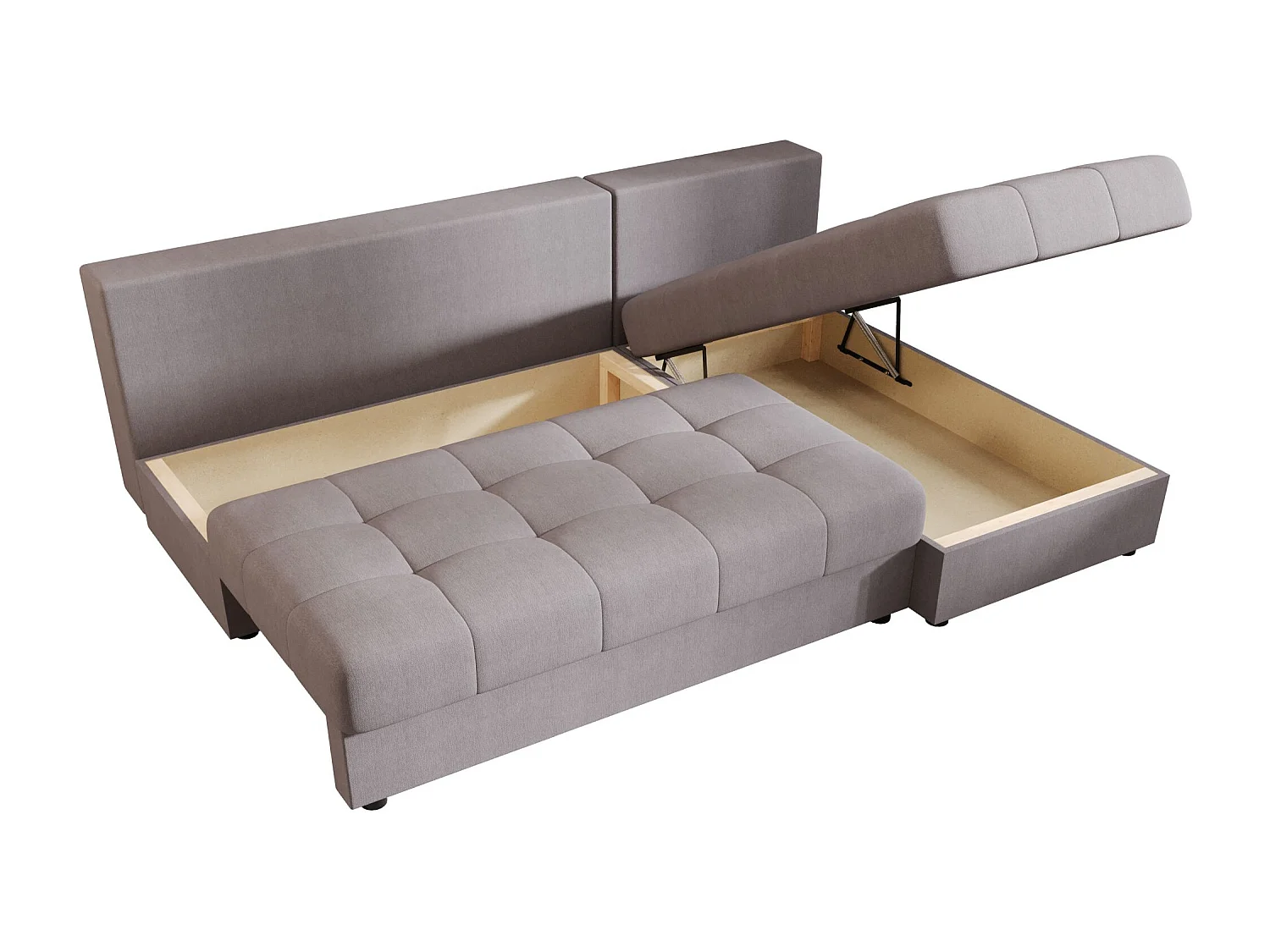 BEDANTE Canapé d’angle MOS L Cosmic 160 Gris Droite avec fonction lit, canapé en L avec coffre de rangement, canapé-lit, canapé convertible