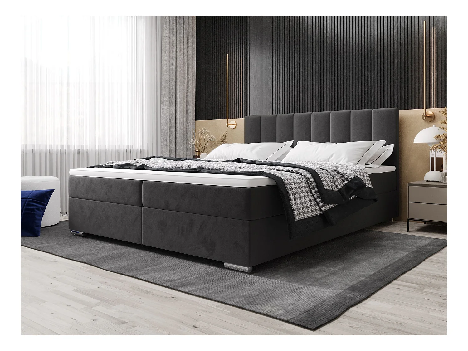 BEDANTE lit à sommier tapissier ZAKO 2 180x200 Itaka 14 Grau lit litkasten