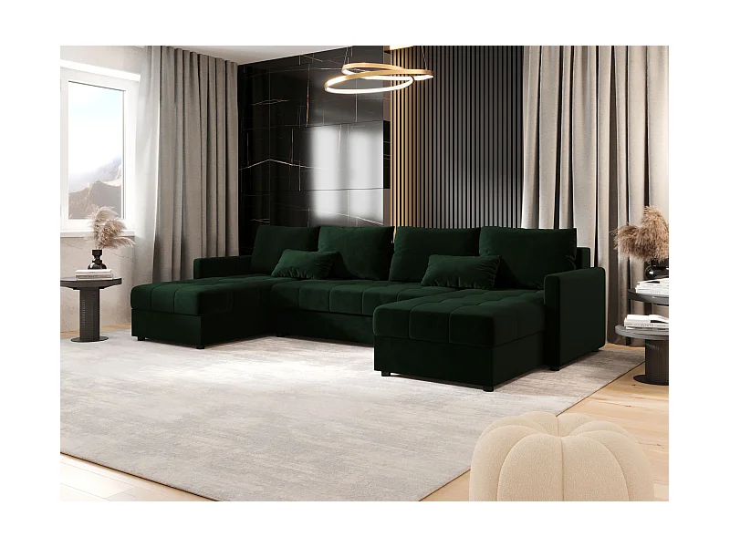 BEDANTE Ecksofa MOS U BIS Itaka 10 Dunkelgrün mit Schlaffunktion U-Form Sofa mit Stauraum Bettkasten Wohnzimmersofa Couch Sofa Bettsofa Bettkasten Bettcouch