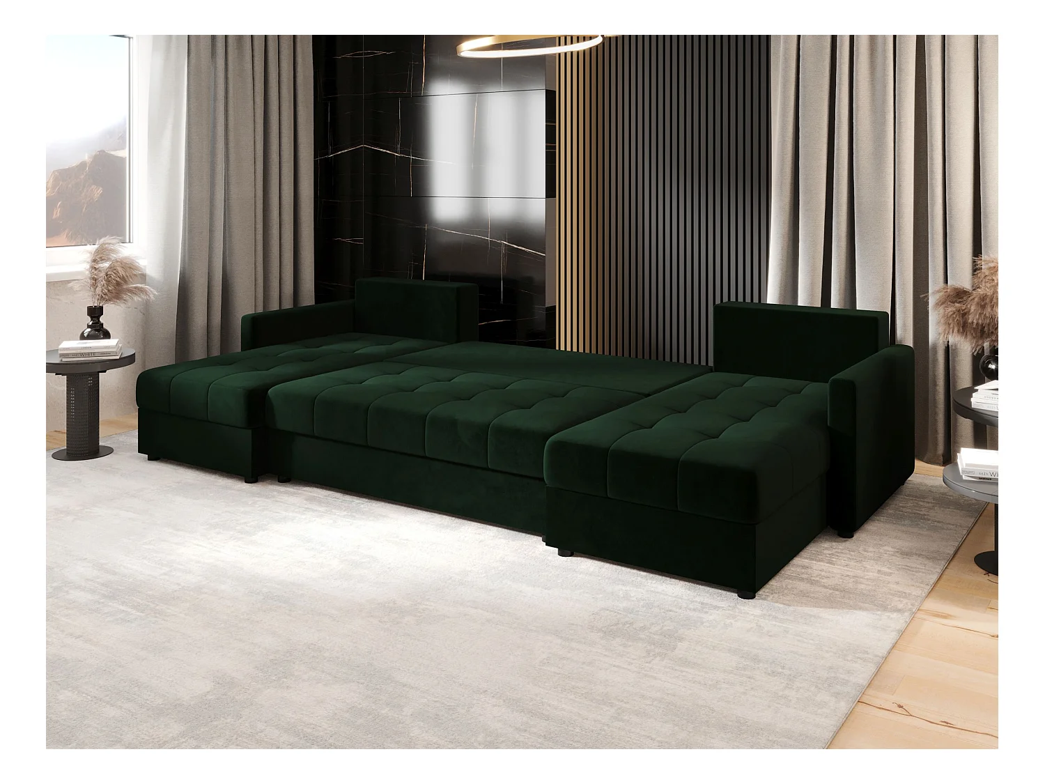 BEDANTE canapé d'angle MOS U BIS Itaka 10 vert foncé avec fonction de couchage canapé en U avec coffre de rangement