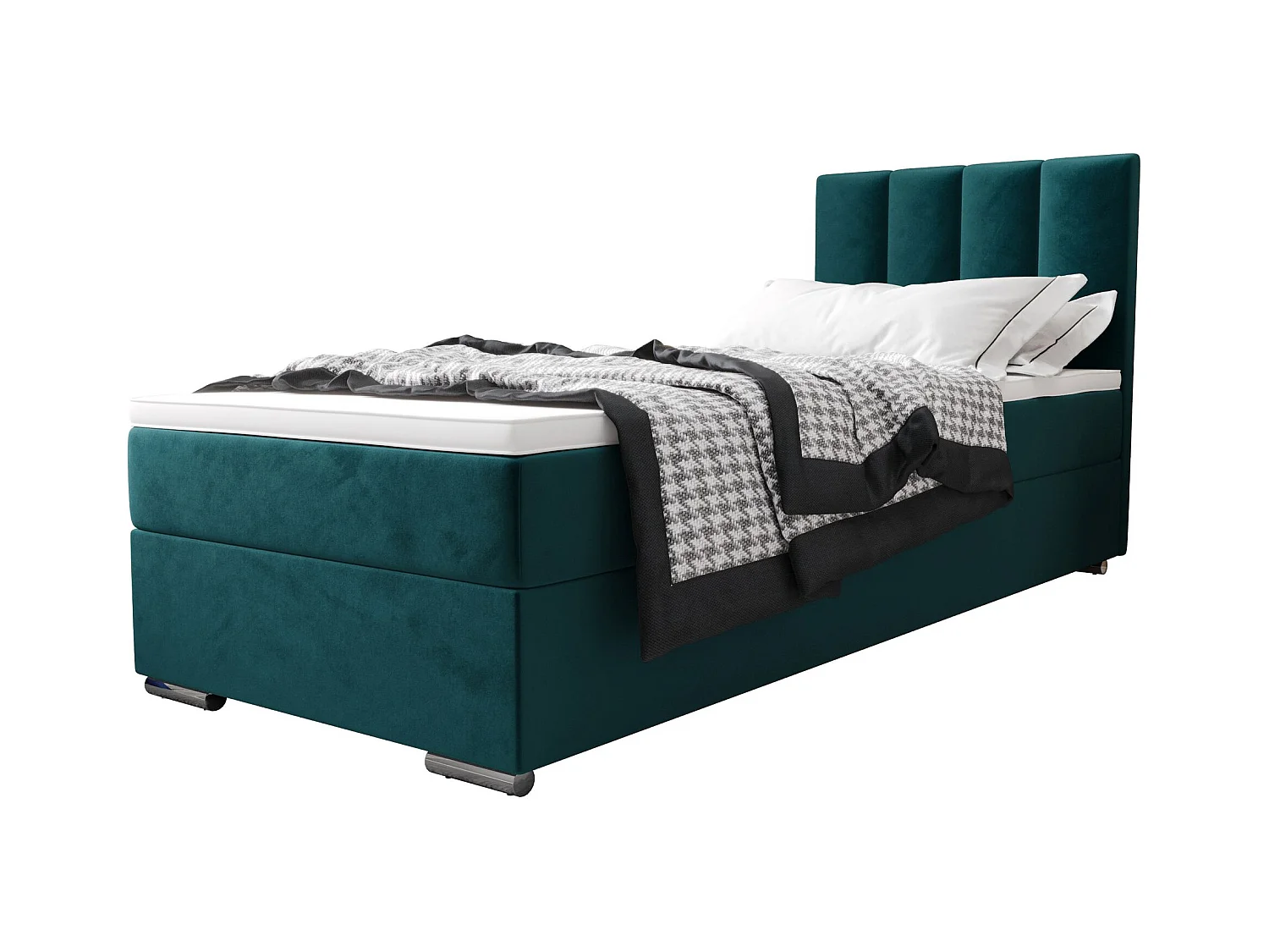 BEDANTE Lit boxspring ZILANO2 90x200 Itaka 39 Bleu Lit Ouverture à droite Lit Litkasten Lit simple Lit d'hôtel Surmatelas Matelas Rangement chambre