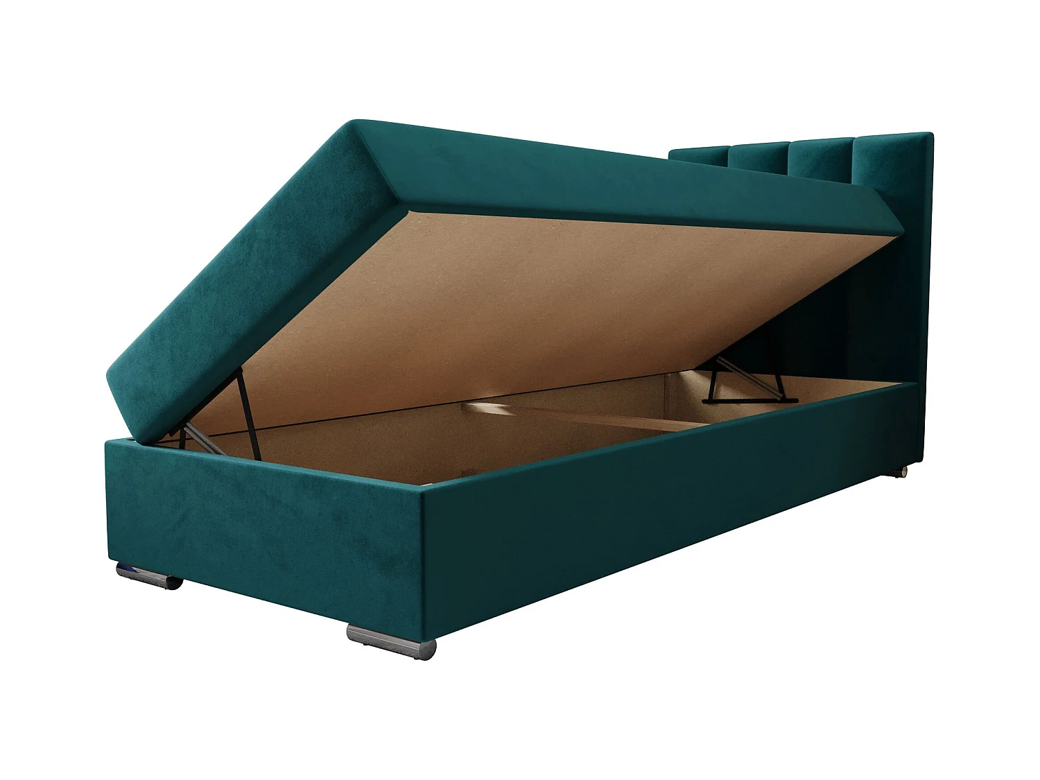 BEDANTE Lit boxspring ZILANO2 90x200 Itaka 39 Bleu Lit Ouverture à droite Lit Litkasten Lit simple Lit d'hôtel Surmatelas Matelas Rangement chambre