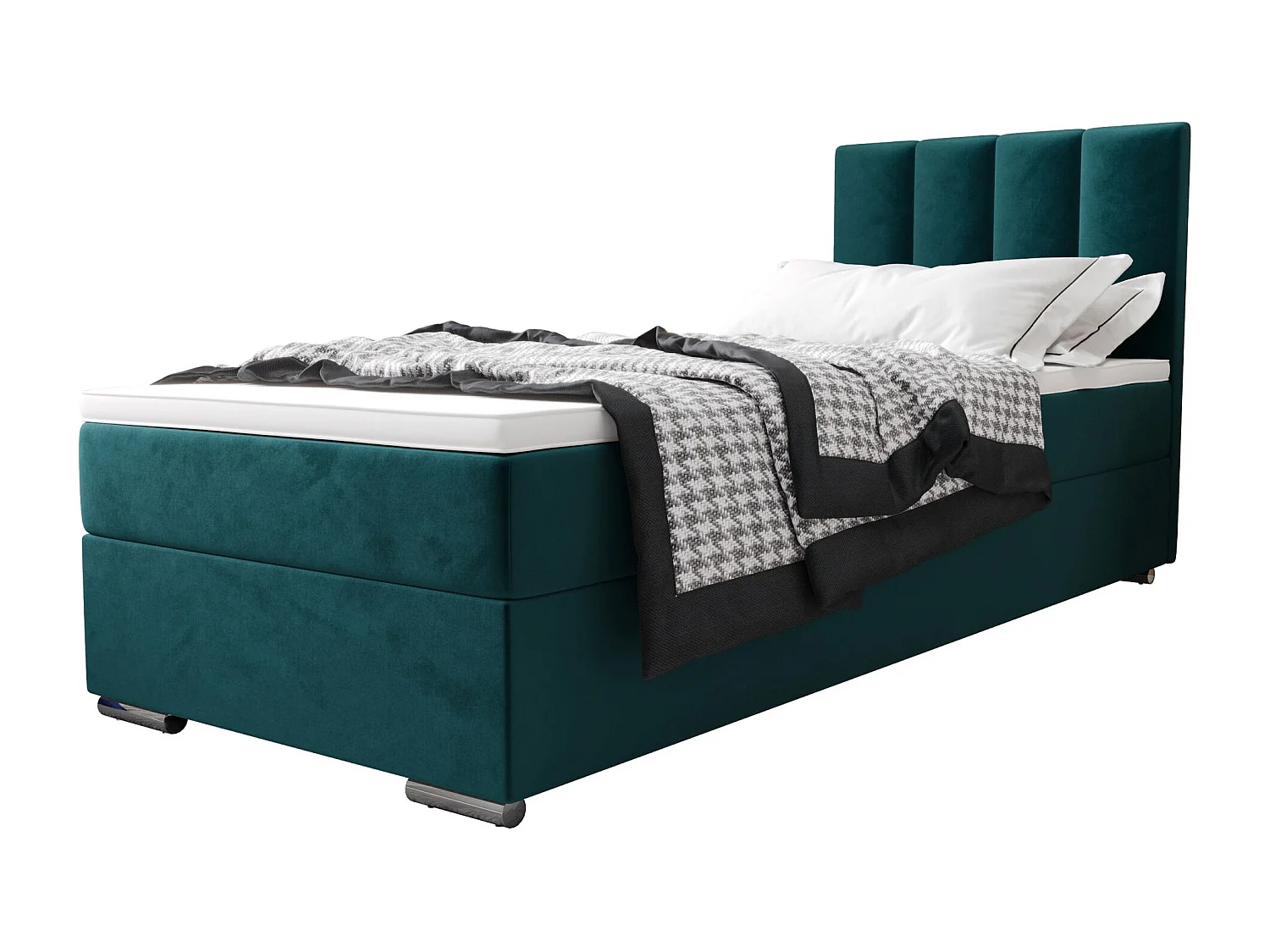 BEDANTE Boxspringbett ZAKO 2 90x200 Itaka 39 Blau Bett Rechts Öffnung Bett Bettkasten Einzellbett Hotelbett Topper Matratze Schlafzimmer Stauraum