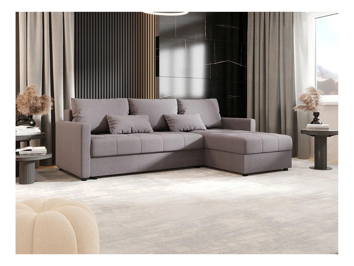 BEDANTE narożnik MOS L BIS Cosmic 160 gris droite avec fonction de lit canapé en L avec coffre de rangement canapé de salon, canapé convertible