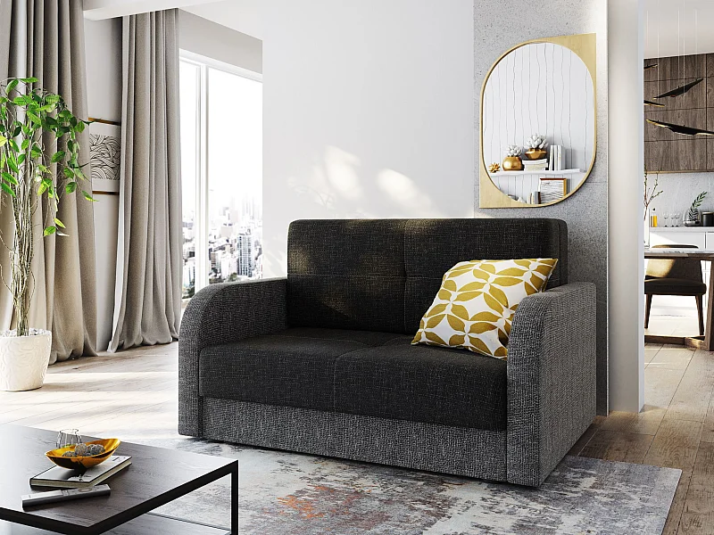 BEDANTE SOFA TWICE 120 mit Schlaffunktion KORNET 10+02 Schwarz/Grau mit Stauraum Bettkasten Wohnzimmersofa Couch Sofa Bettsofa Bettkasten Bettcouch