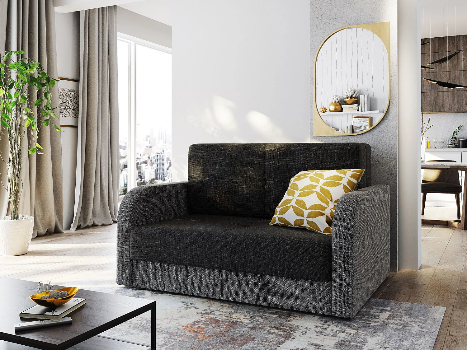 BEDANTE canapé TWICE 120 avec fonction de couchage KORNET 10+02 noir/gris