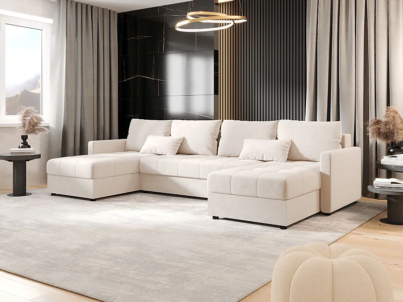 BEDANTE canapé d'angle MOS U BIS Itaka 16 beige avec fonction de couchage canapé en U avec coffre de rangement