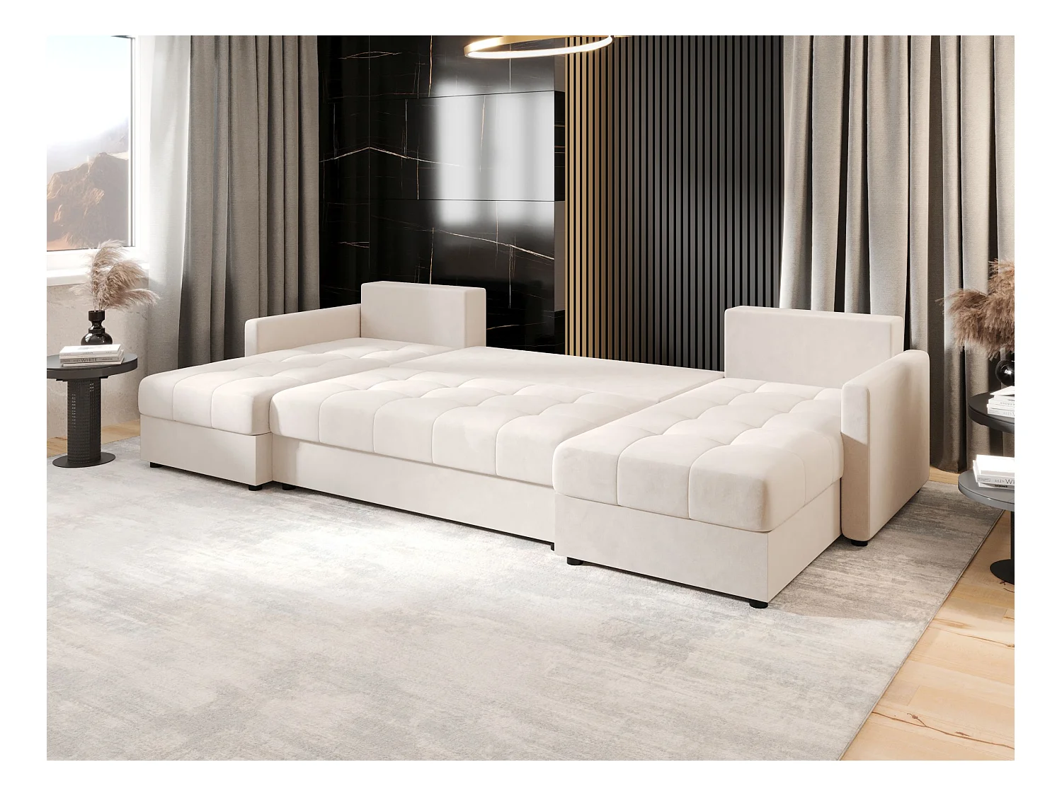 BEDANTE canapé d'angle MOS U BIS Itaka 16 beige avec fonction de couchage canapé en U avec coffre de rangement