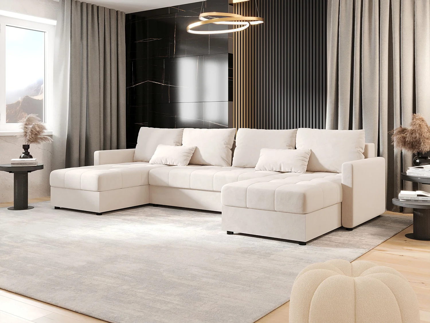 BEDANTE canapé d'angle MOS U BIS Itaka 16 beige avec fonction de couchage canapé en U avec coffre de rangement