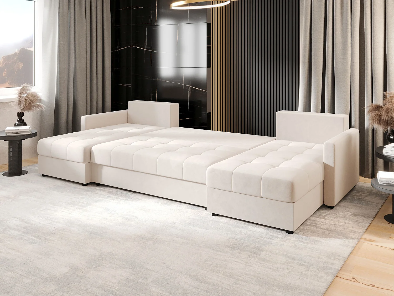 BEDANTE canapé d'angle MOS U BIS Itaka 16 beige avec fonction de couchage canapé en U avec coffre de rangement