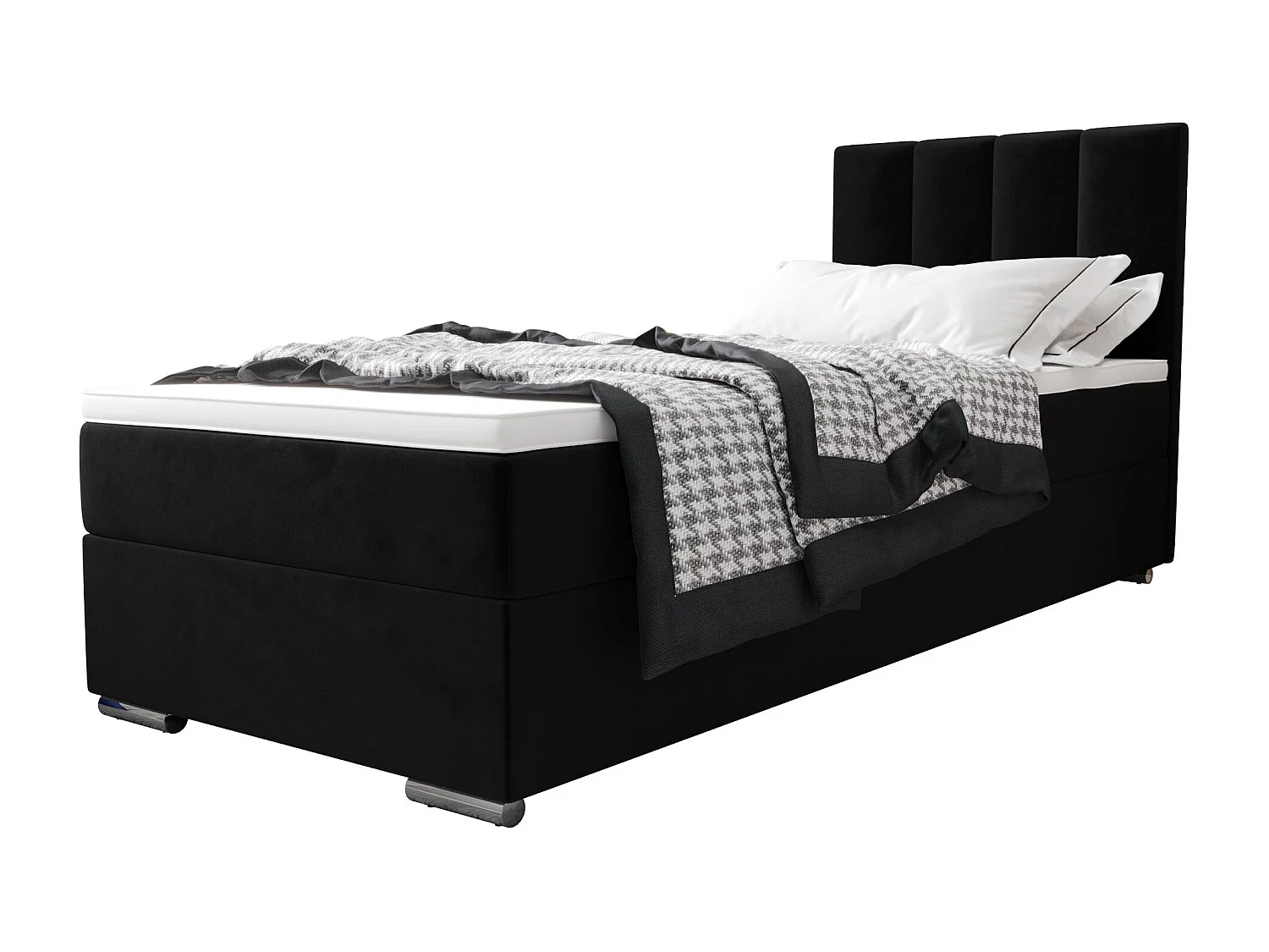 BEDANTE Boxspringbett ZAKO 2 80x200 Itaka 15 Schwarz Bett Links Öffnung Bett Bettkasten Einzellbett Hotelbett Topper Matratze Schlafzimmer Stauraum