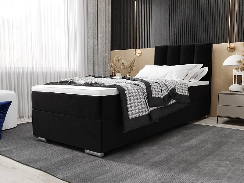 BEDANTE Lit boxspring ZAKO 2 80x200 Itaka 15 Noir Lit Ouverture à gauche Lit Litkasten
