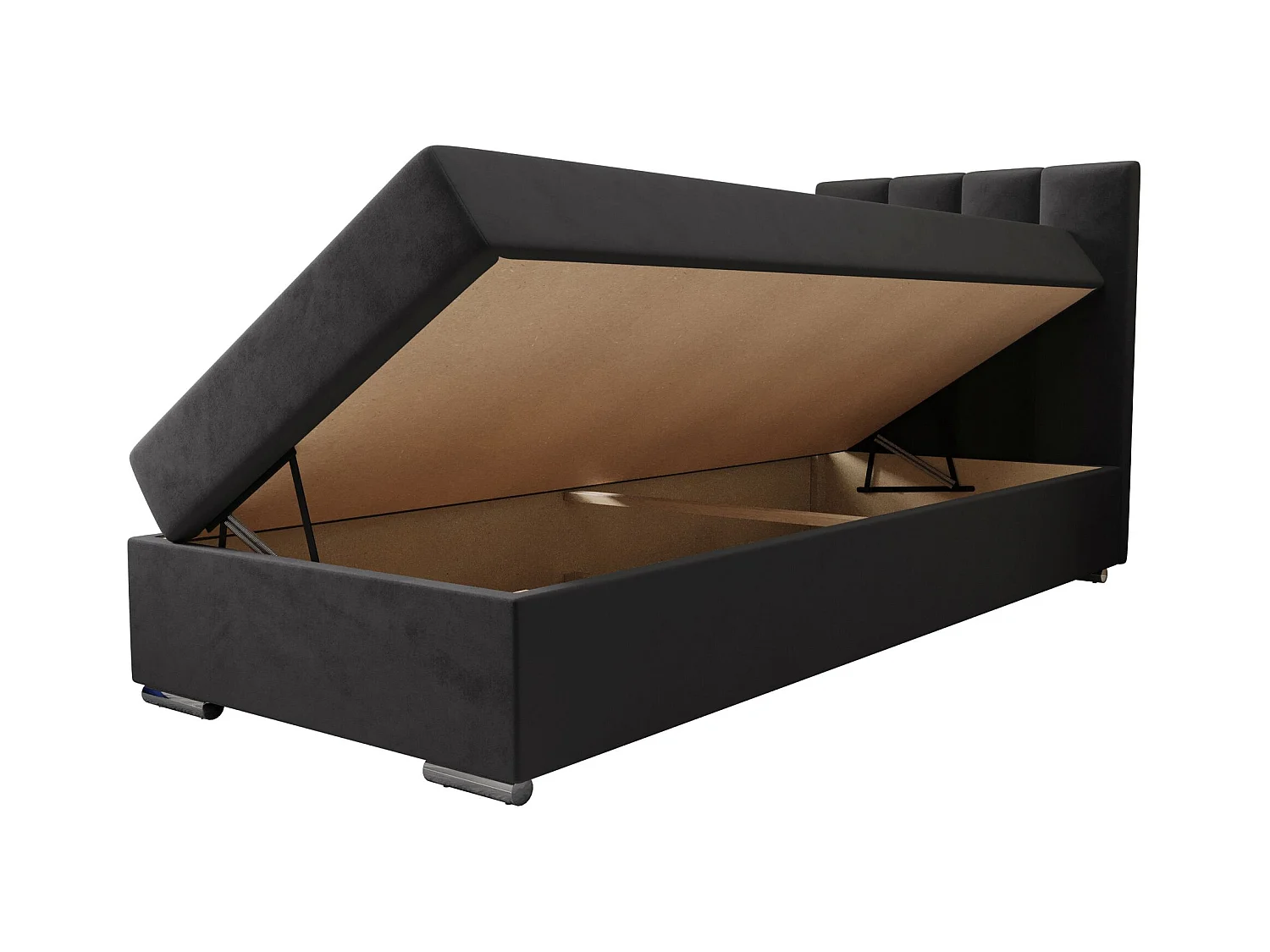 BEDANTE Boxspringbett ZAKO 2 90x200 Itaka 27 Dunkelgrau Bett Rechts Öffnung Bett Bettkasten Einzellbett Hotelbett Topper Matratze Schlafzimmer Stauraum