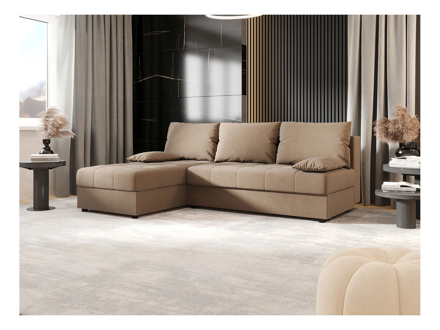 BEDANTE Ecksofa MOS L Itaka 48 Braun Links mit Schlaffunktion L-Form Sofa mit Stauraum Bettkasten Wohnzimmersofa Couch Sofa Bettsofa Bettkasten Bettcouch