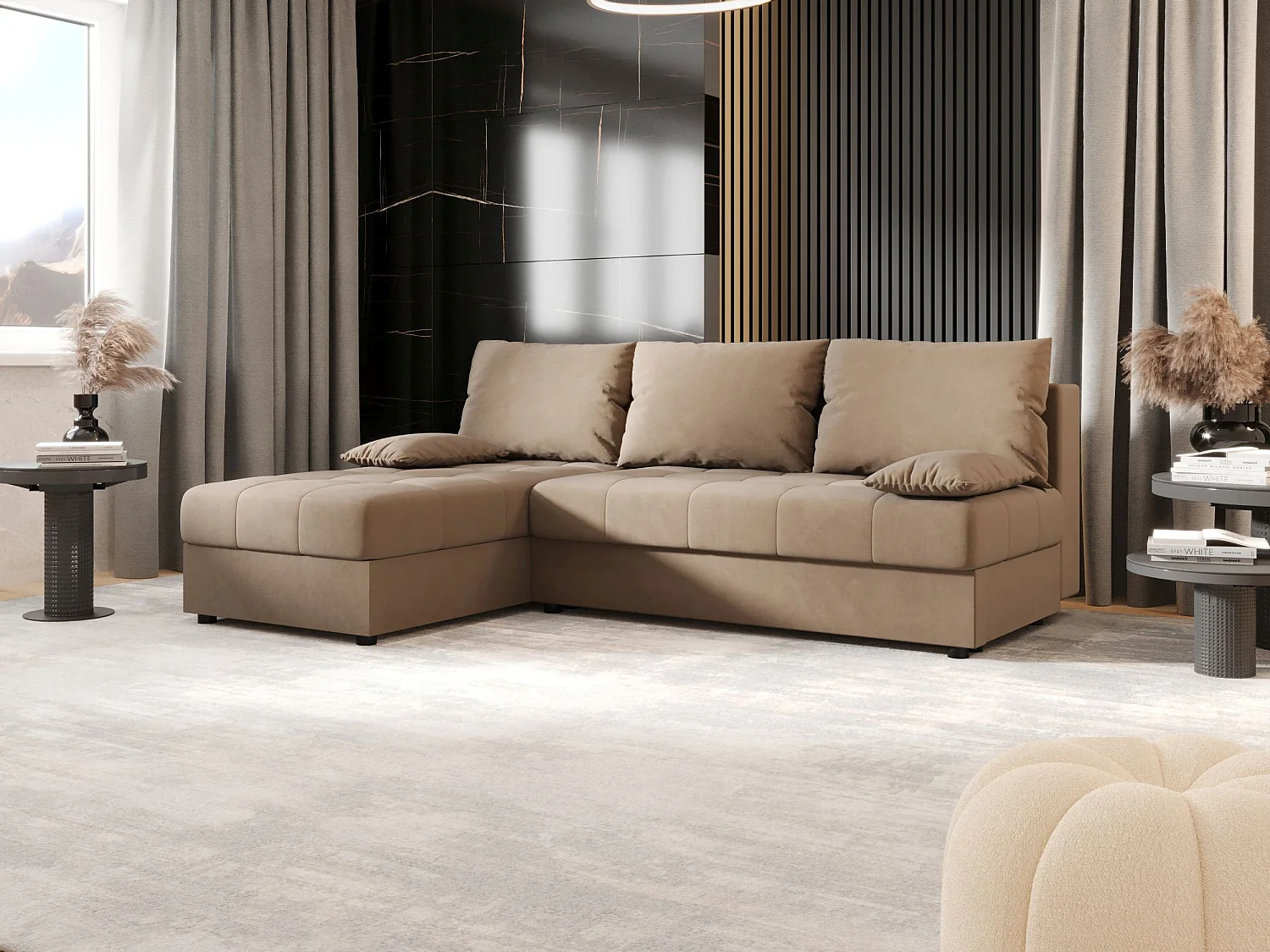 BEDANTE Ecksofa MOS L Itaka 48 Braun Links mit Schlaffunktion L-Form Sofa mit Stauraum Bettkasten Wohnzimmersofa Couch Sofa Bettsofa Bettkasten Bettcouch