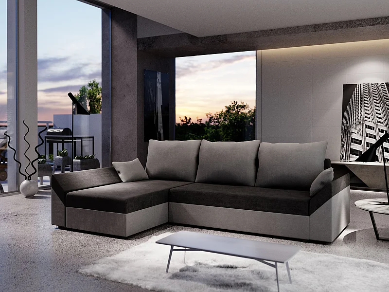 BEDANTE Ecksofa DANTE L LINKS Rainbow 15 + 27 Schwarz/Grau L-Form, Sofa mit Stauraum, Bettkasten, Wohnzimmersofa, Couch, Sofa, Bettsofa
