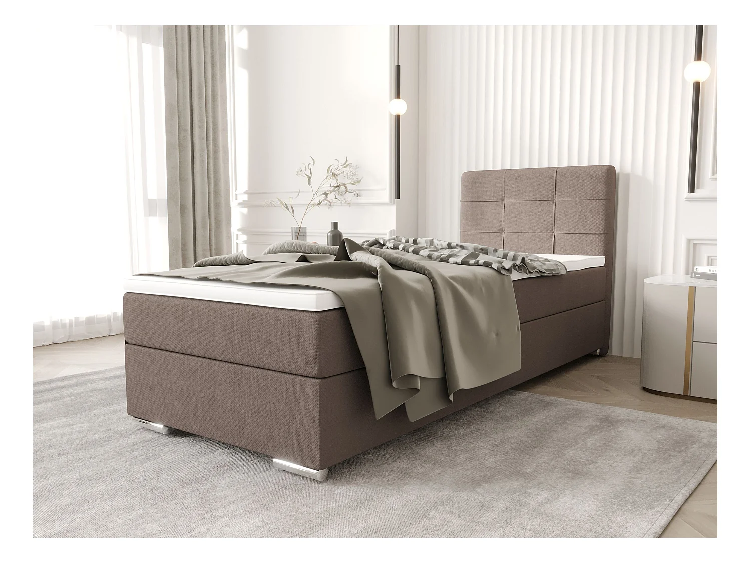 BEDANTE Boxspringbett ZILANO1 80x200 Cosmic 808 Braun Links Öffnung Bett Bettkasten Einzellbett Hotelbett Topper Matratze Schlafzimmer Stauraum