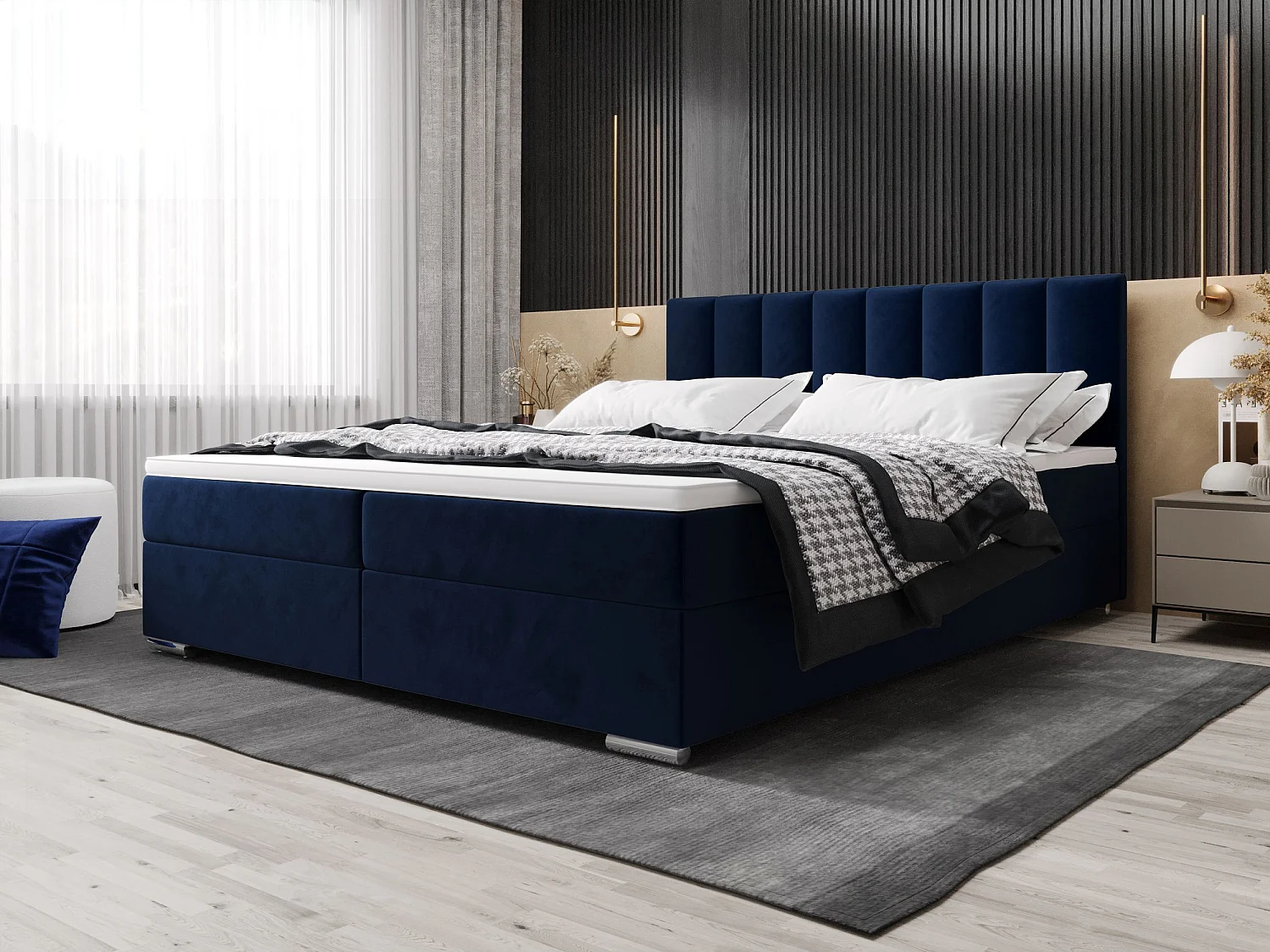 BEDANTE Boxspringbett ZAKO 2 160x200 Itaka 11 Dunkelblau Bett Bettkasten Ehebett Hotelbett Topper Matratze Schlafzimmer Stauraum