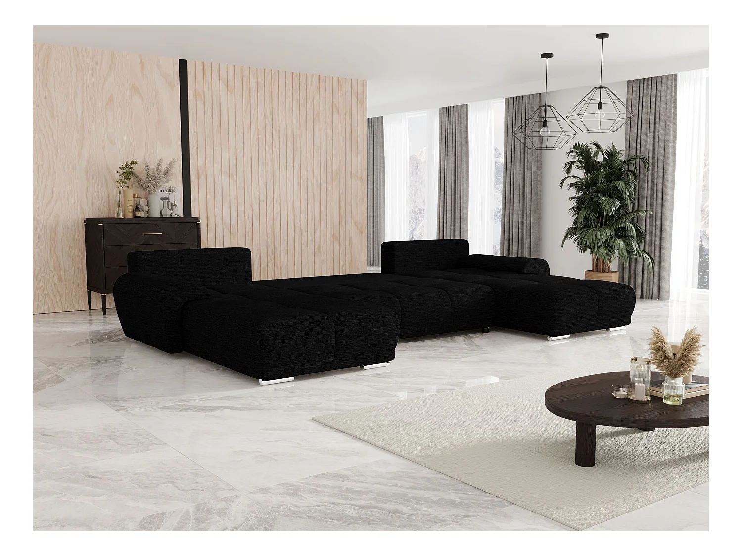 BEDANTE canapé d'angle BEGA U Links ARAGON 99 noir avec fonction de couchage canapé en forme de U avec coffre de rangement