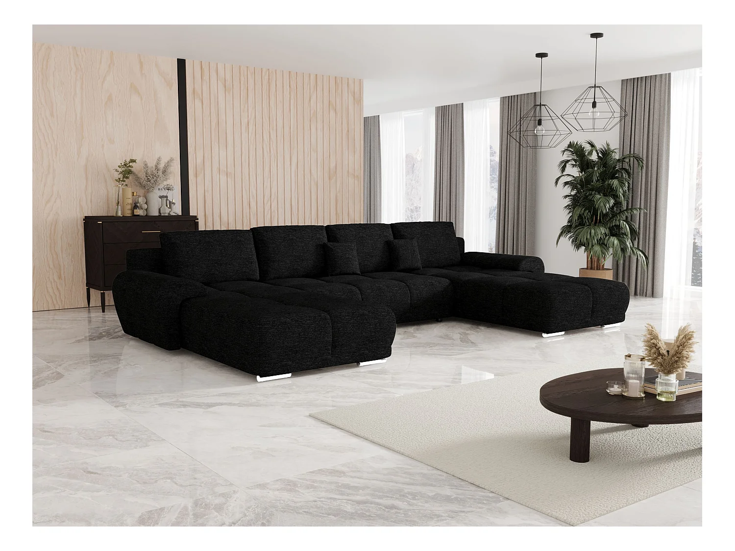 BEDANTE narożnik BEGA U ARAGON 99 czarny z funkcją spania sofa w kształcie litery U z pojemnikiem na pościel sofa do salonu kanapa sofa sofa rozkładana