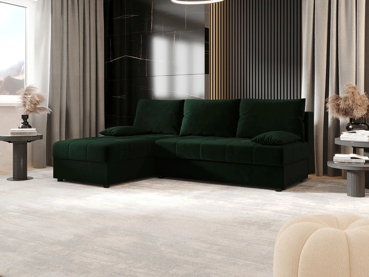 BEDANTE canapé d’angle MOS L Itaka 10 gauche vert foncé avec fonction de couchage canapé en forme de L avec coffre de rangement