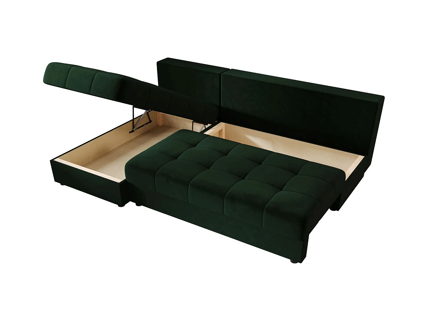 BEDANTE canapé d’angle MOS L Itaka 10 gauche vert foncé avec fonction de couchage canapé en forme de L avec coffre de rangement