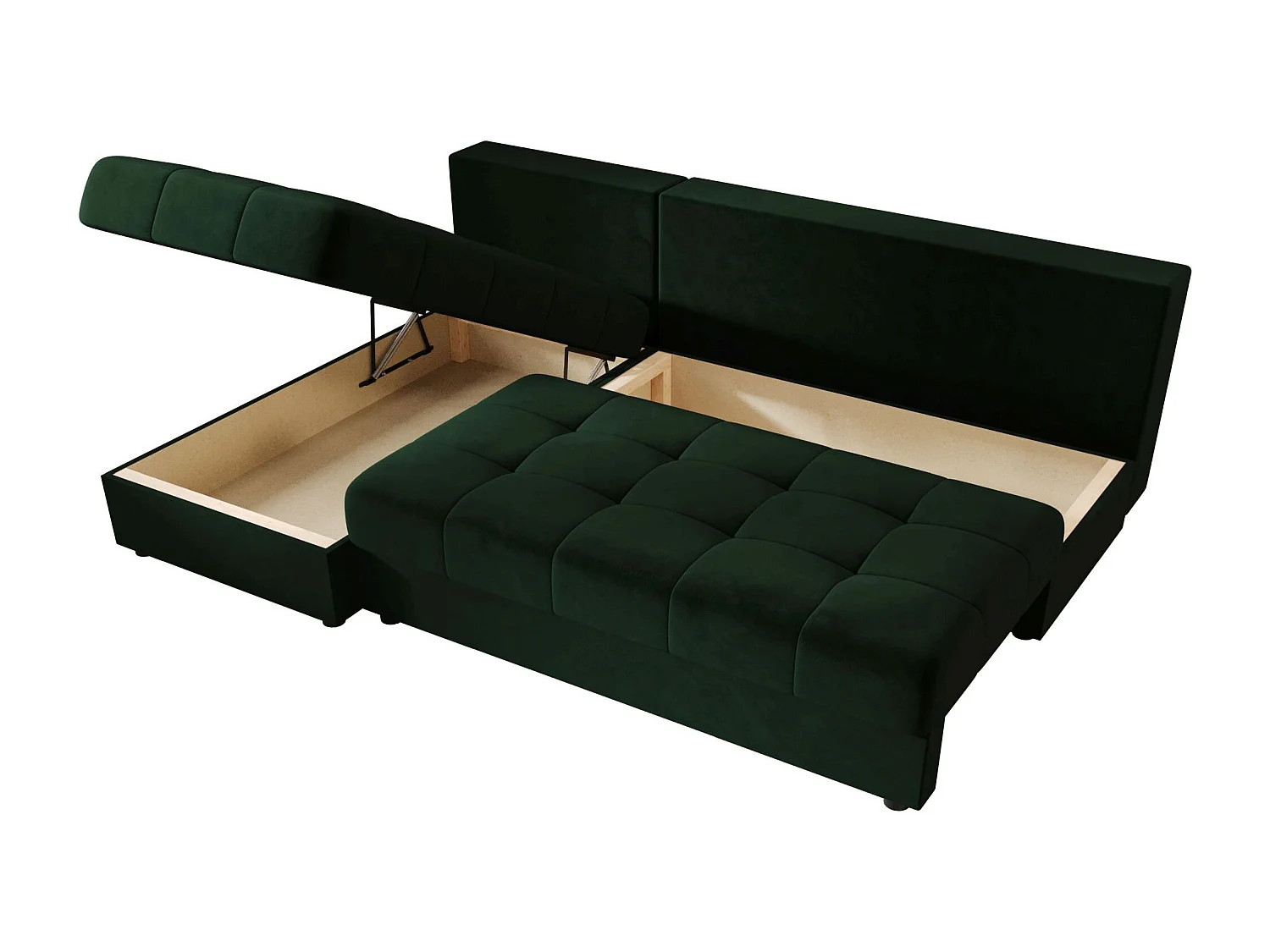 BEDANTE canapé d’angle MOS L Itaka 10 gauche vert foncé avec fonction de couchage canapé en forme de L avec coffre de rangement