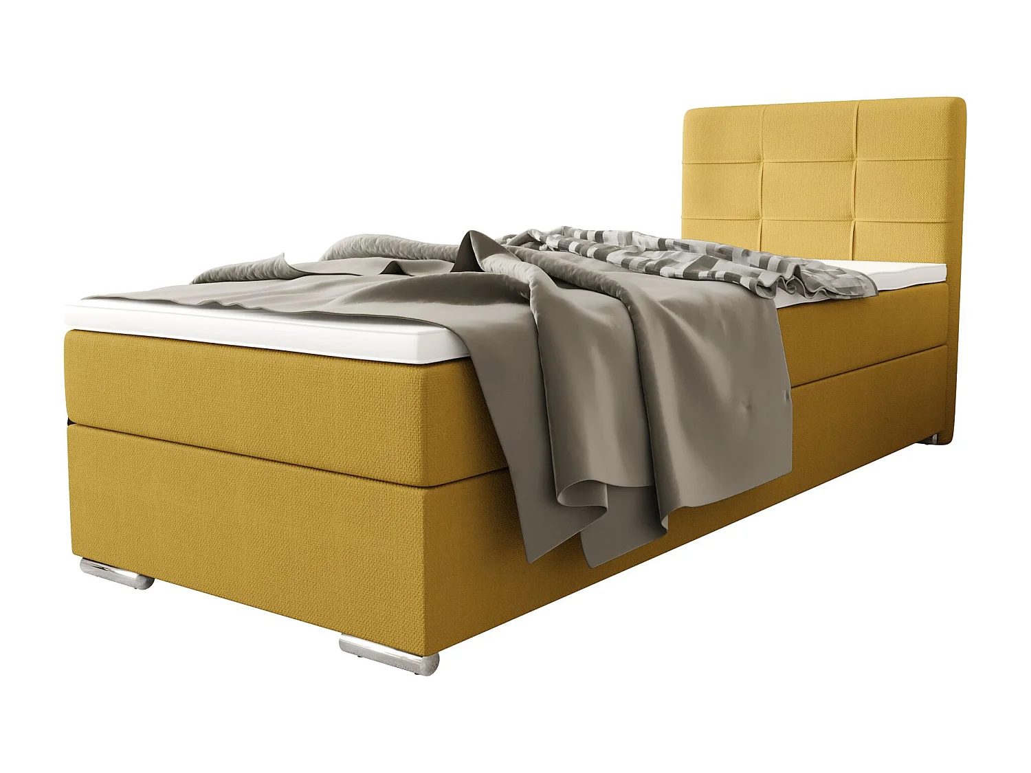 BEDANTE Boxspringbett ZAKO 1 90x200 Cosmic 120 Gelb Links Öffnung Bett Bettkasten Einzellbett Hotelbett Topper Matratze Schlafzimmer Stauraum